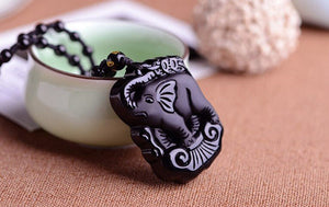 Necklace - Black Obsidian Baby Elephant Necklace