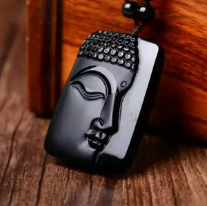 Necklace - Black Obsidian Buddha Face Necklace