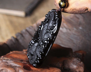 Necklace - Black Obsidian Fish Pendant Necklace