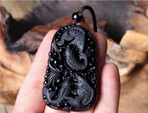 Necklace - Black Obsidian Fish Pendant Necklace