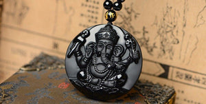 Necklace - Black Obsidian Ganesh Elephant Necklace