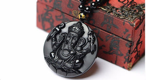 Necklace - Black Obsidian Ganesh Elephant Necklace