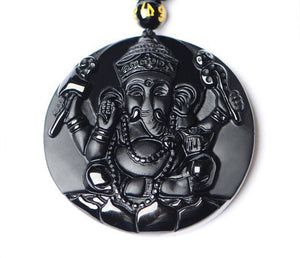 Necklace - Black Obsidian Ganesh Elephant Necklace