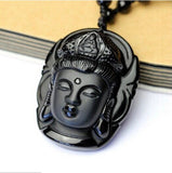 Necklace - Black Obsidian Guanyin Head Necklace