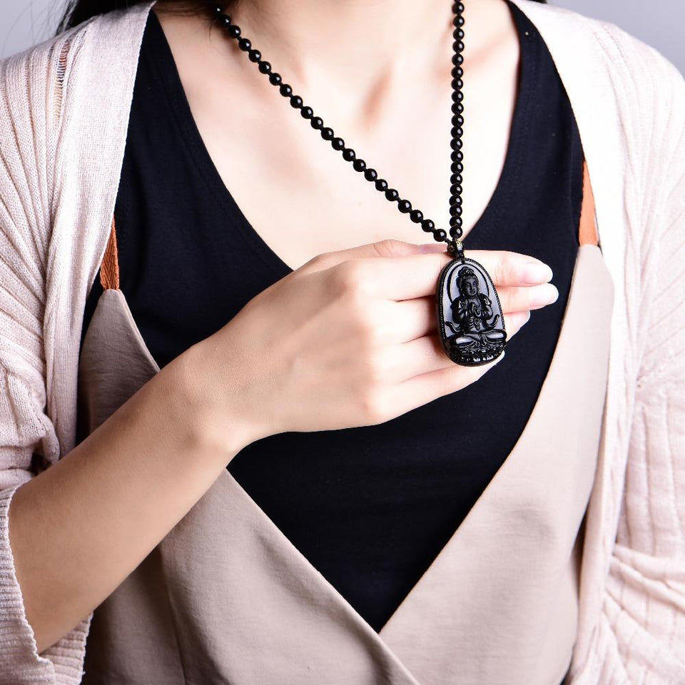 Necklace - Black Obsidian Guanyin Necklace