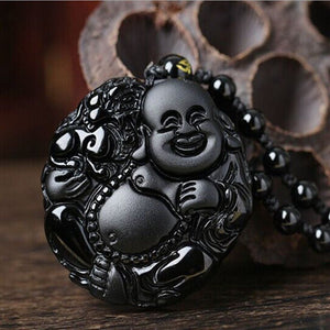 Necklace - Black Obsidian Happy Buddha Necklace