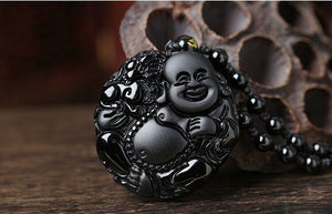 Necklace - Black Obsidian Happy Buddha Necklace