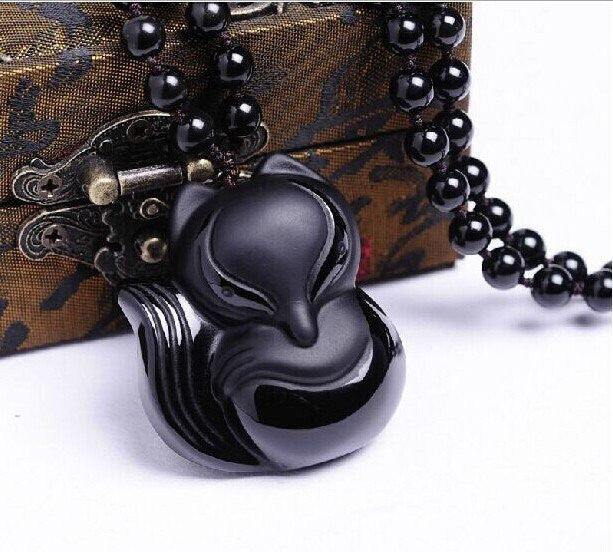 Necklace - Black Obsidian Lucky Fox Necklace