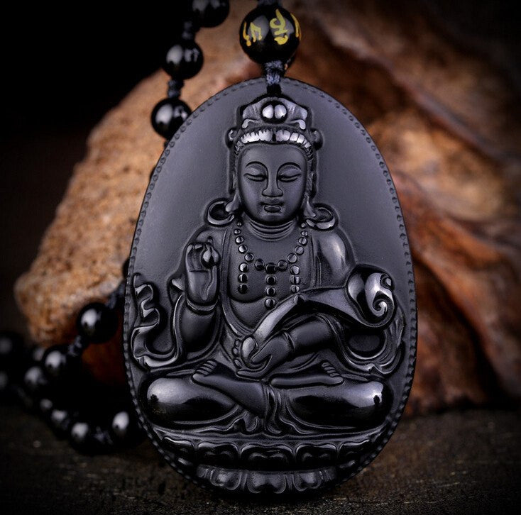 Necklace - Black Obsidian Ruyi Guanyin Necklace