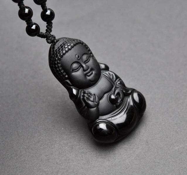 Necklace - Black Obsidian Shakya Muni Buddha Necklace