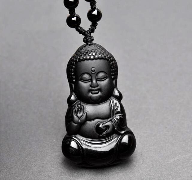 Necklace - Black Obsidian Shakya Muni Buddha Necklace