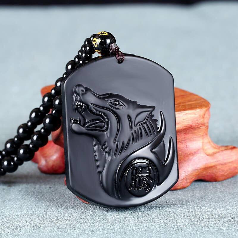 Necklace - Black Obsidian Wolf Head Necklace