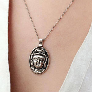 Necklace - Silver Plated Buddha Head Necklace