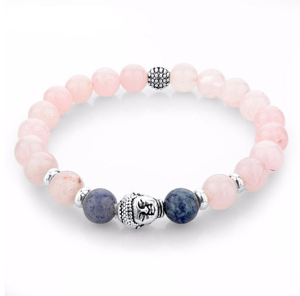 Pink Natural Stone Beads Buddha Bracelet. - Hilltop Apparel - 1