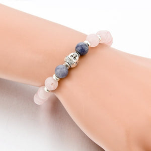 Pink Natural Stone Beads Buddha Bracelet. - Hilltop Apparel - 5