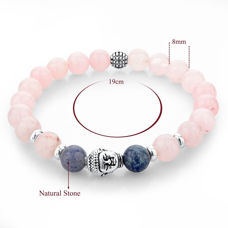 Pink Natural Stone Beads Buddha Bracelet. - Hilltop Apparel - 3