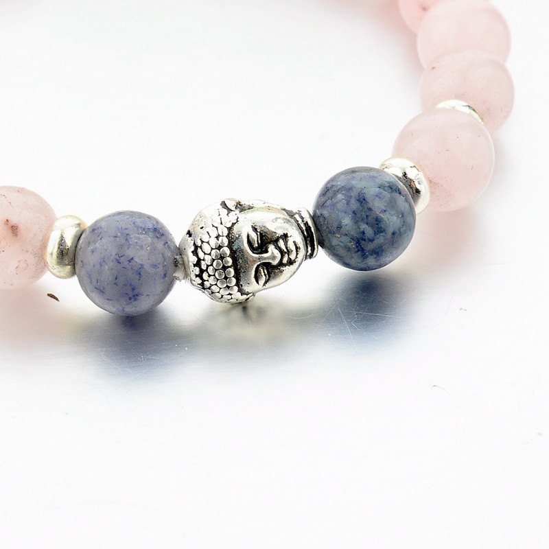 Pink Natural Stone Beads Buddha Bracelet. - Hilltop Apparel - 5