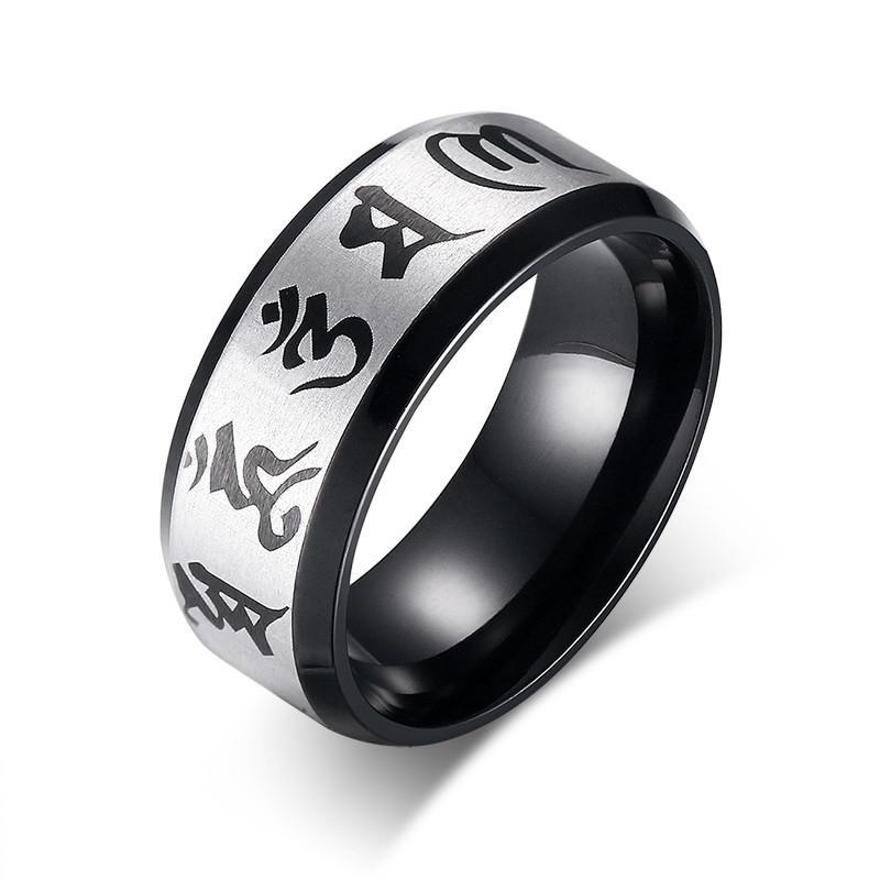 Meaeguet Traditional Om Mani Padme Hum Black Color Ring