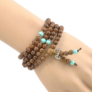 Sandalwood and Turquoise Mala Necklace/Bracelet. - Hilltop Apparel - 3