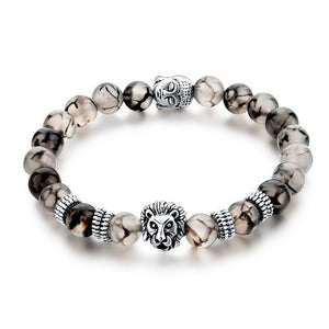 Silver Plated Lion Head & Agate Beads Bracelet - Hilltop Apparel - 1