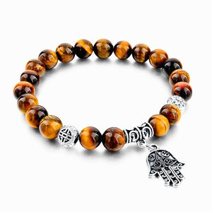 Tiger Eye Natural Stone Evil Eye Bracelet. - Hilltop Apparel - 1