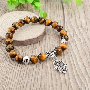 Tiger Eye Natural Stone Evil Eye Bracelet. - Hilltop Apparel - 2