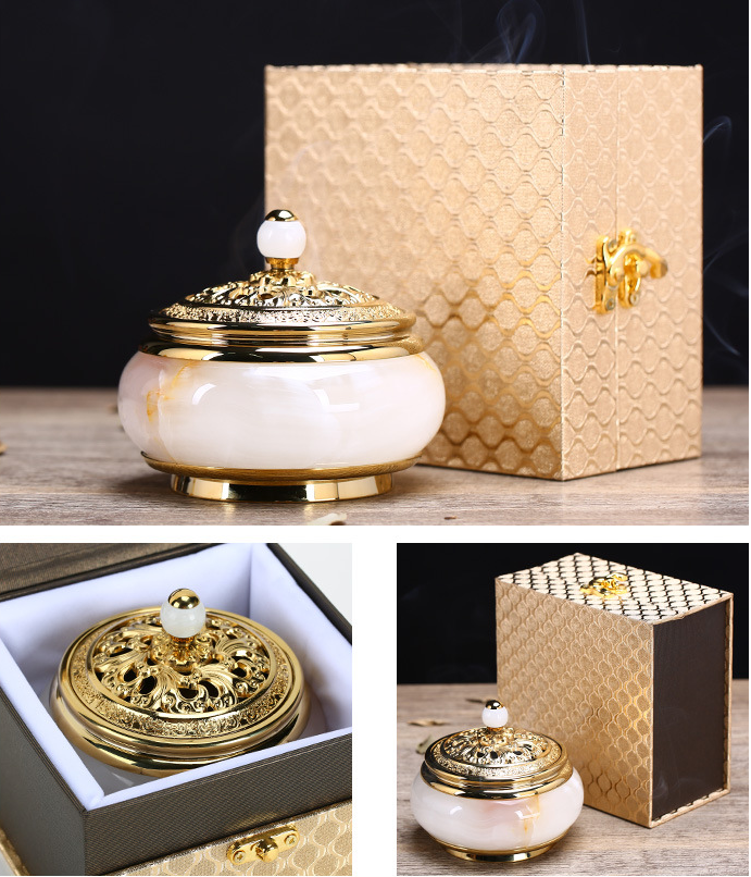 Premium Jade with Gold Incense Burner